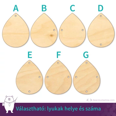 Csepp ékszer fa medál alap 4 cm, többféle