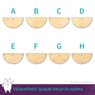 Félkör ékszer fa medál alap 4 cm, többféle