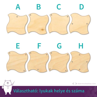 Hullámos négyzet ékszer fa medál alap 4 cm, többféle