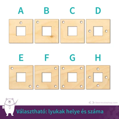 Kicsi fa kivágott négyzet ékszer alap 2 cm, többféle