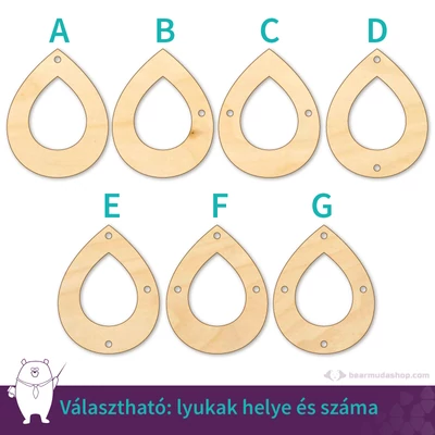 Kivágott csepp ékszer fa medál alap 4 cm, többféle