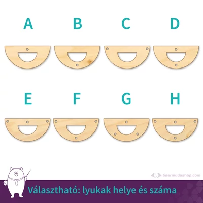 Kivágott félkör ékszer fa medál alap 4 cm, többféle