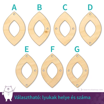 Kivágott hegyes ellipszis ékszer fa medál alap 4 cm, többféle