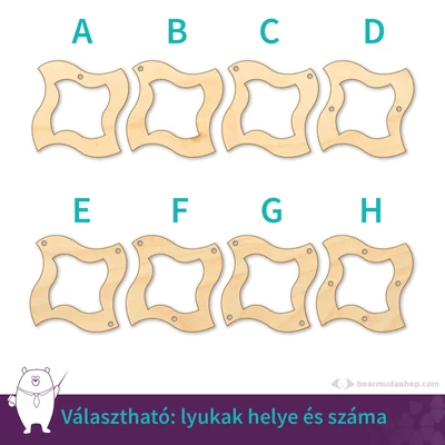 Kivágott hullámos négyzet ékszer fa medál alap 4 cm, többféle