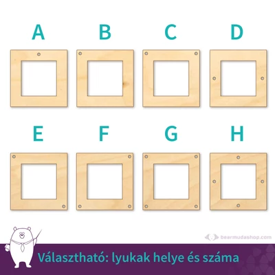 Kivágott négyzet ékszer fa medál alap 4 cm, többféle