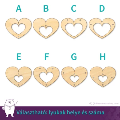 Kivágott szív ékszer fa medál alap 4 cm, többféle