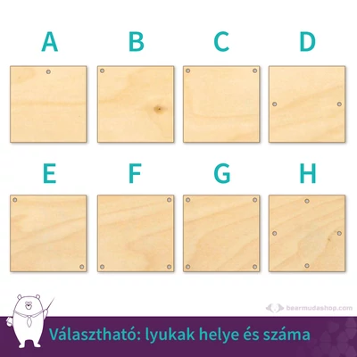 Négyzet ékszer fa medál alap 4 cm, többféle