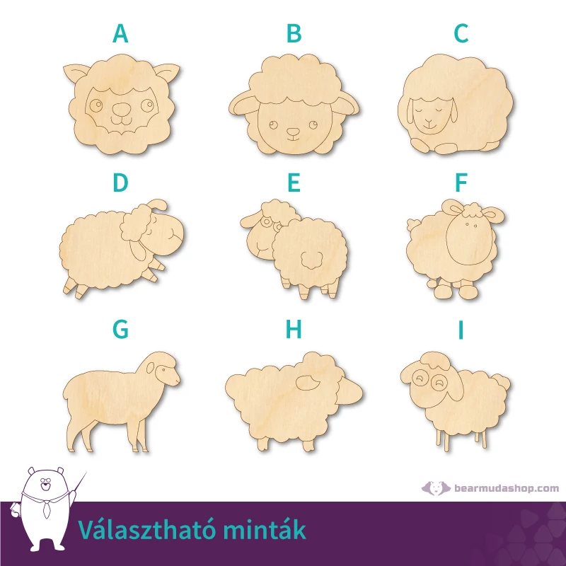 Bárány fa figura alap több színben és méretben 5 cm - 55 cm