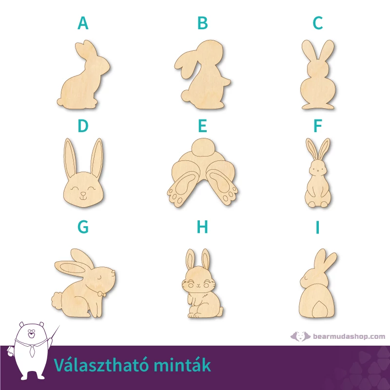 Nyúl nyuszi fa figura alap több színben és méretben 5 cm - 55 cm