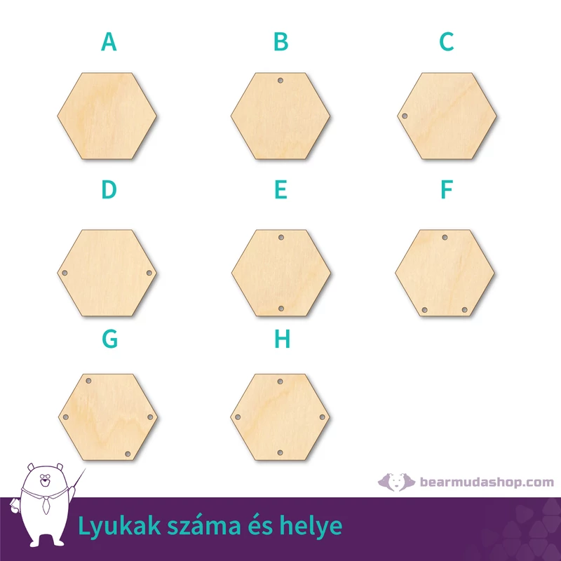 Dekorálható hatszög fa tábla alap, több színben és méretben, 5 - 55 cm