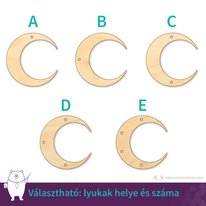 Hold ékszer fa medál alap 4 cm, többféle
