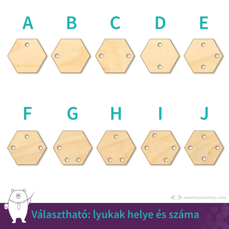 Kicsi fa hatszög ékszer alap 2 cm, többféle