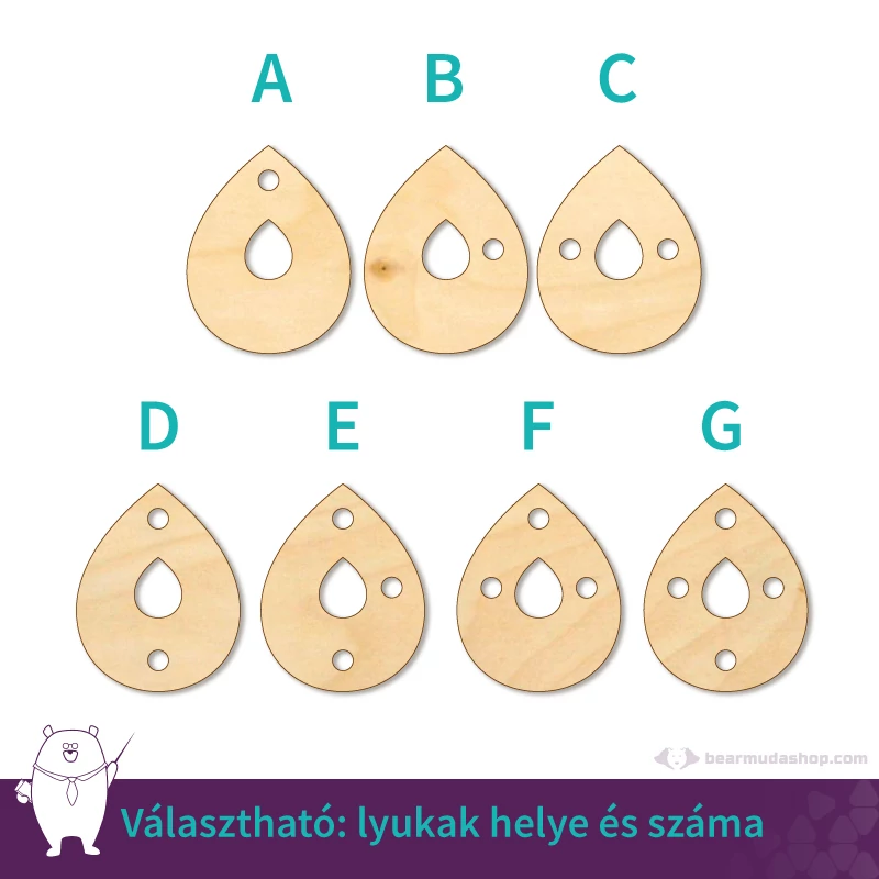 Kicsi fa kivágott csepp ékszer alap 2 cm, többféle