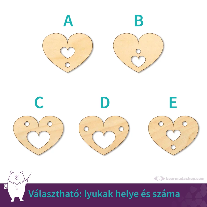 Kicsi fa kivágott szív ékszer alap 2 cm, többféle