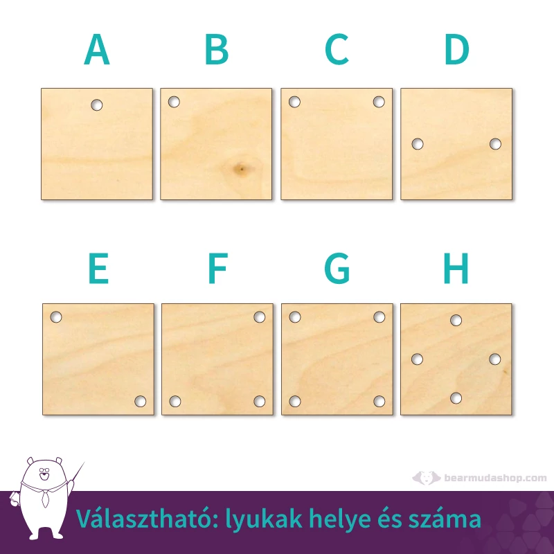 Kicsi fa négyzet ékszer alap 2 cm, többféle