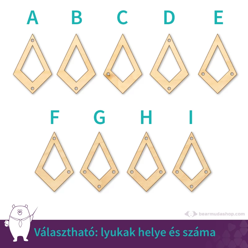 Kivágott kristály ékszer fa medál alap 4 cm, többféle
